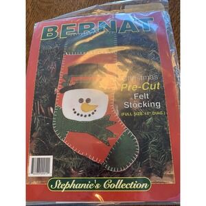 Bernat Snowman Christmas Pre-cut‎ Felt Stocking Kit Full Size 18" Diagonal Vtg
